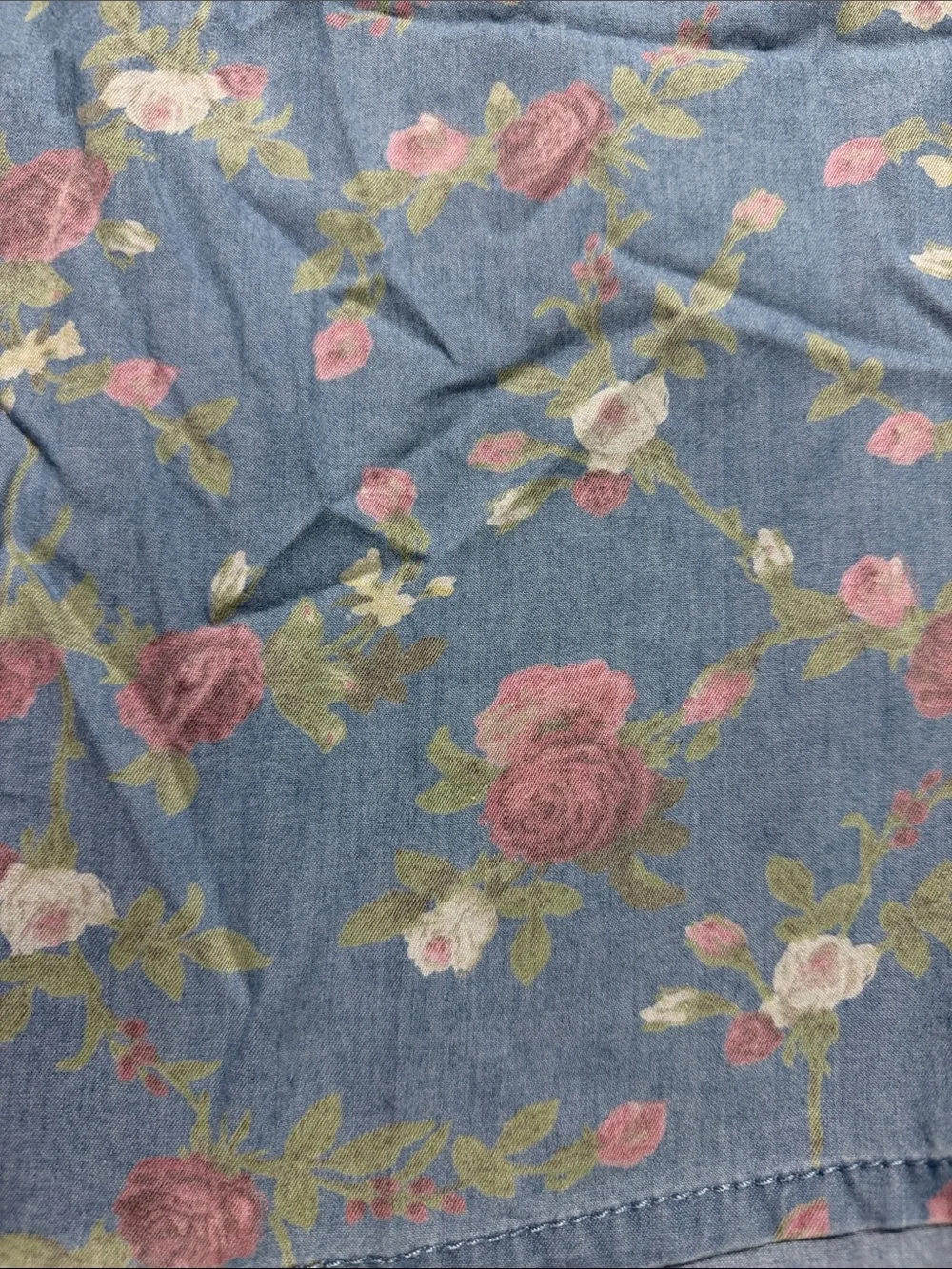 Tinseltown Chambray Floral Button-Front Sundress in Blue and Pink